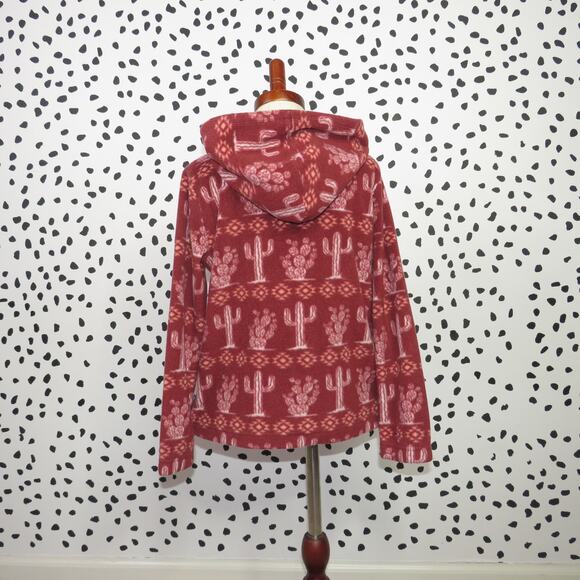 Wrangler Red Southwest Cactus Print Hooded Girls Fleece Pullover - Picture 3 of 7